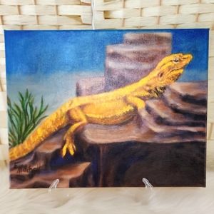 Bearded Dragon Original Painting Art On 11x14 Canvas